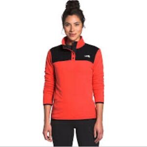 The North Face Glacier Women's Fleece Pullover Snap Neck Orange Black Size S